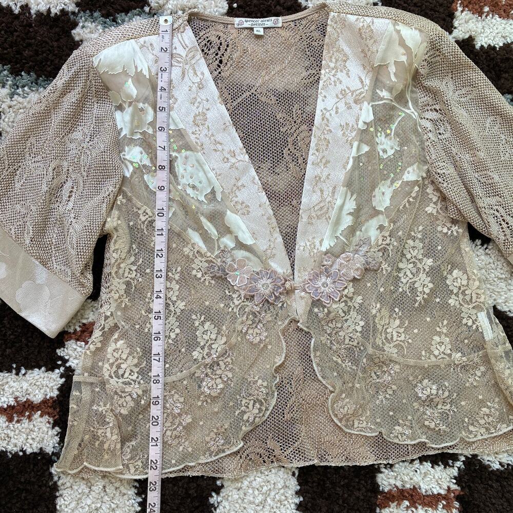 Spencer Alexis Vintage Floral Goldtone Lace Kimono Jacket Frog Closure Size L - Picture 8 of 8